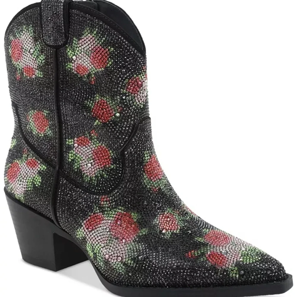 Wild Pair Lacey Floral Rhinestone Western Booties Black Size 7 & 10 , NEW - Picture 11 of 11